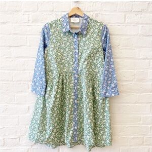 Molly Bracken Green and Blue Buttoned Mini Dress